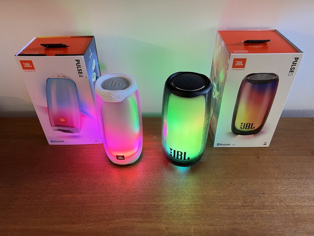 JBL Pulse 4 and 5 speakers with packaging