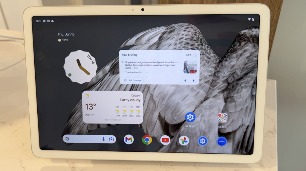 View of widgets on main screen of google tablet