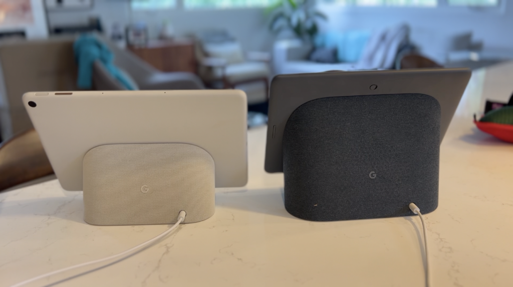 Google pixel tablet on the left compared to Google nest home hub on the right; the similarities are incredible.