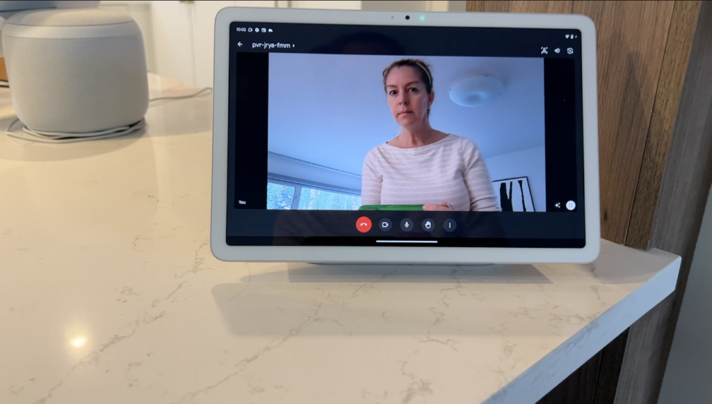 Screenshot of a video call using the Google pixel tablet