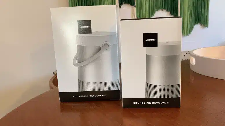 Review: Bose Soundlink Revolve II and Bose Revolve + II in boxes.