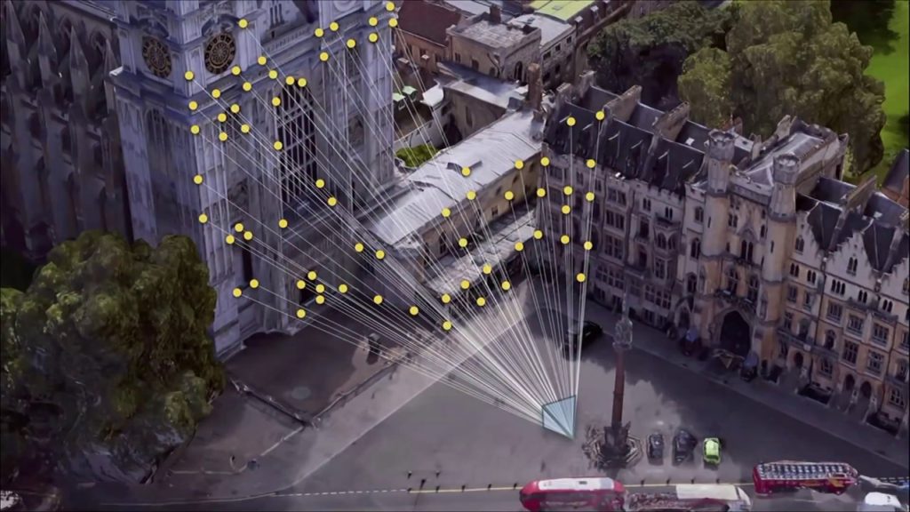 Birds eye view of Google Maps Augmented Reality (AR) functionality