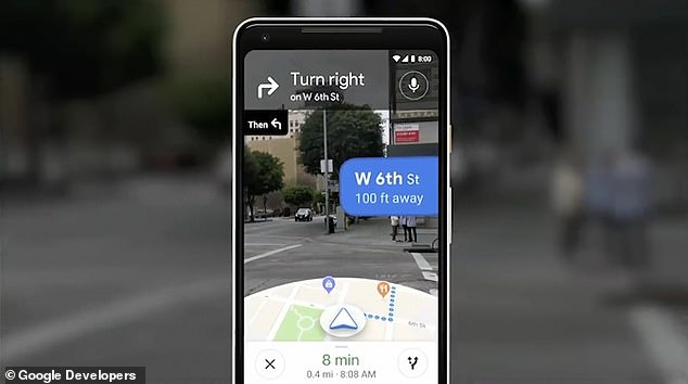 Screenshot of Google Maps Augmented Reality view