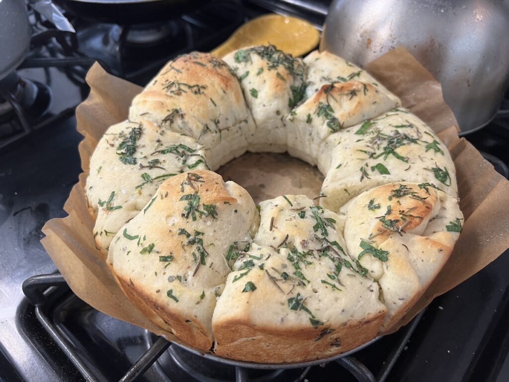 GE Profile Smart Stand Mixer potato herb buns freshly baked.